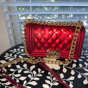 Trendy Chain Strap Red Crossbody Bag